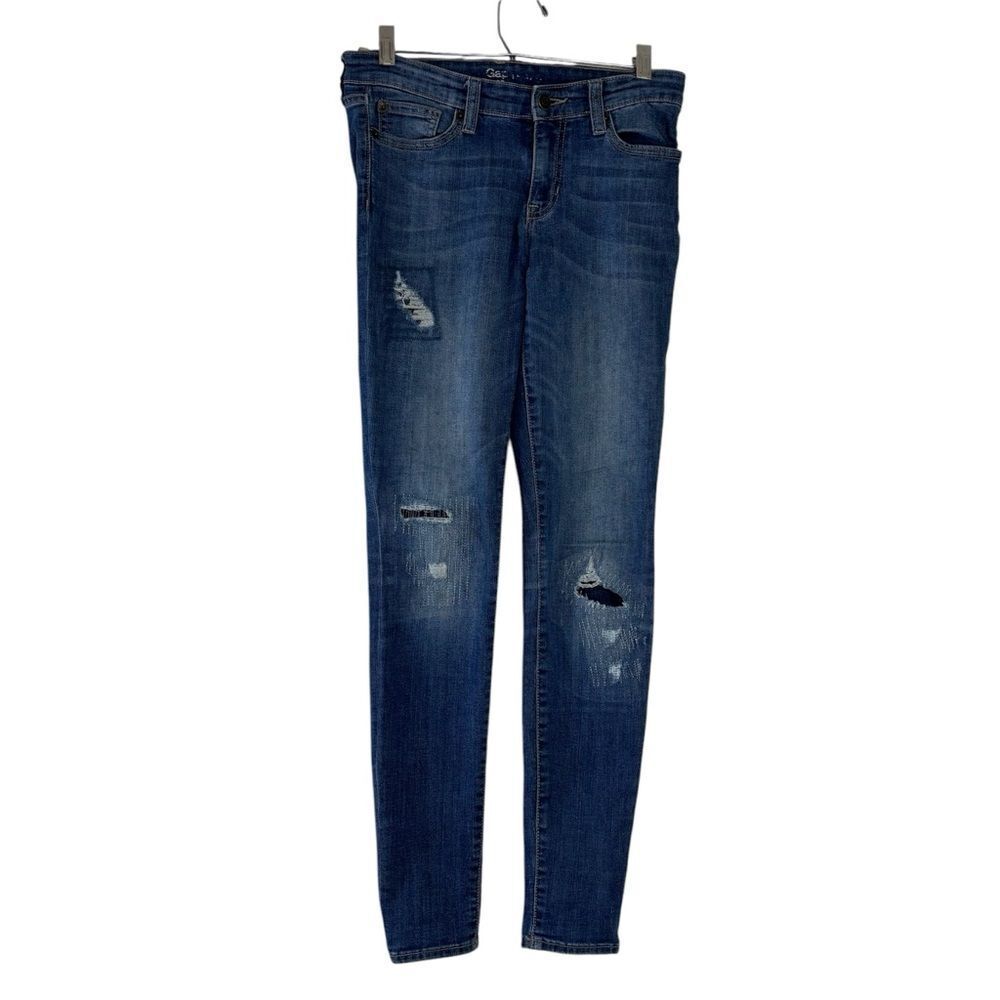 Gap True Skinny Distressed Jeans Size 0 / 25R Medium Wash EUC - Picture 2 of 12
